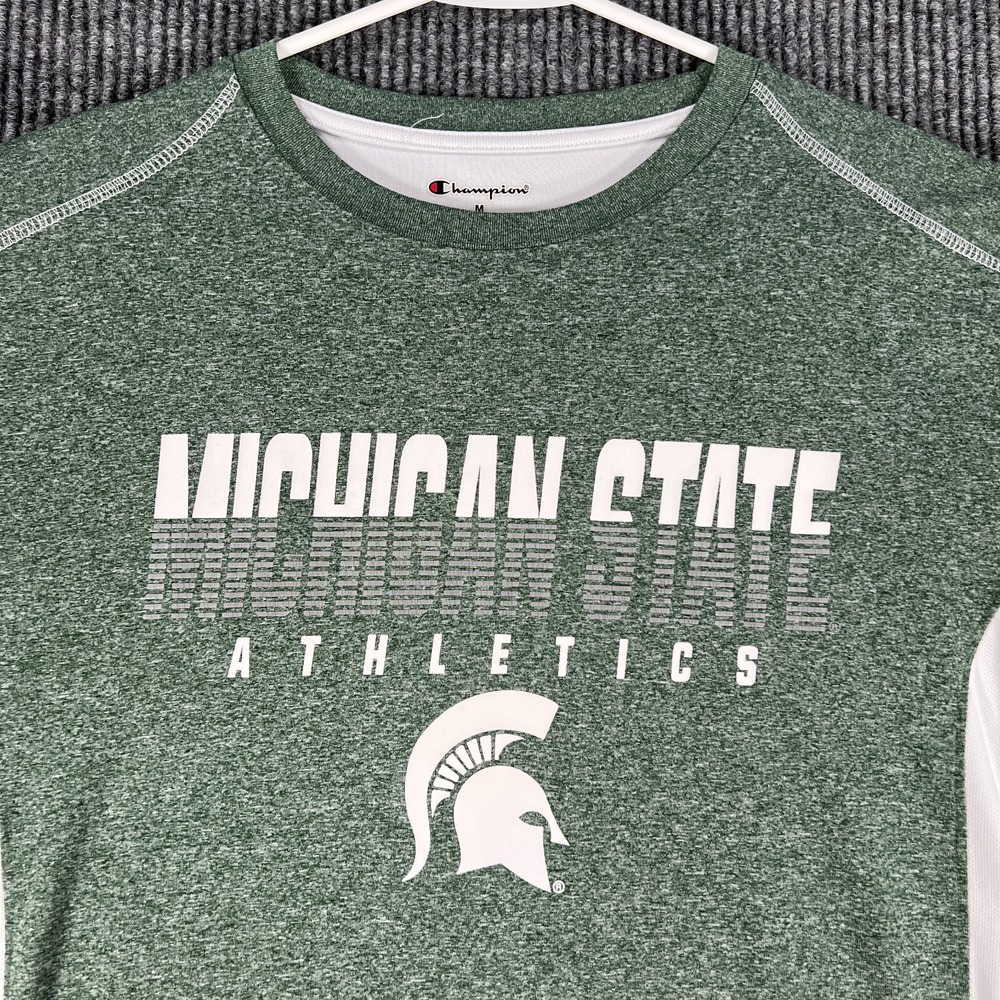 Michigan State Spartans Mens Shirt Medium Green Short Sleeve Champion Big 10